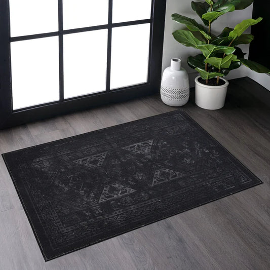 Maval Black & Gray Washable Area Rug