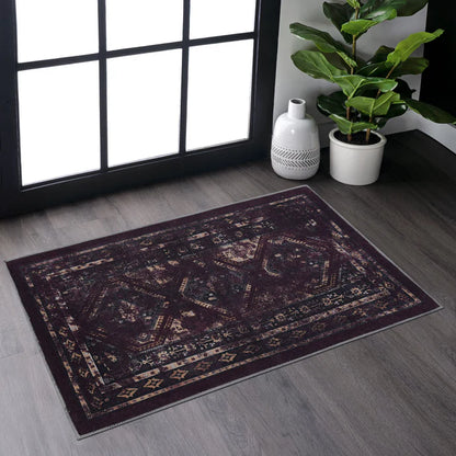 Maval Burgundy & Black Washable Area Rug