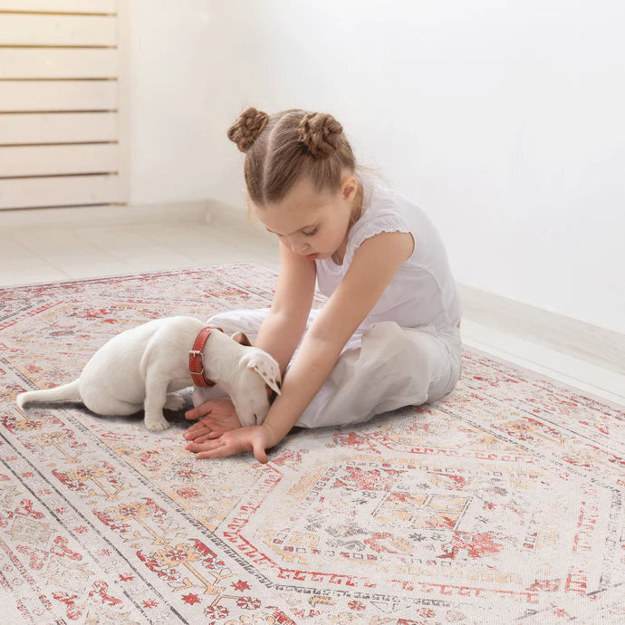 Maval Beige Washable Area Rug