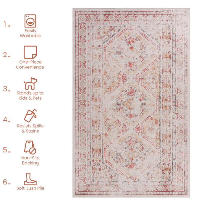 Maval Beige Washable Area Rug
