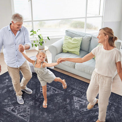 Maval Black & Gray Washable Area Rug