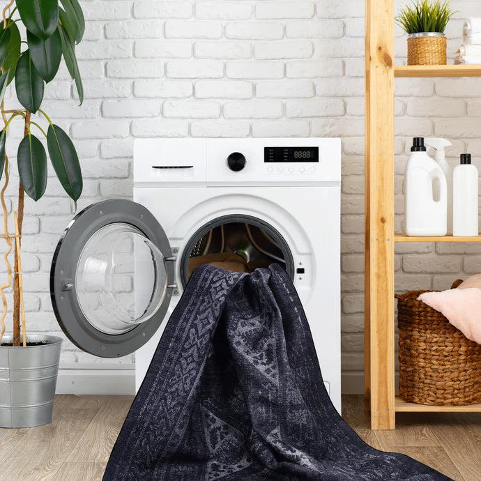 Maval Black & Gray Washable Area Rug