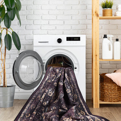 Maval Burgundy & Black Washable Area Rug