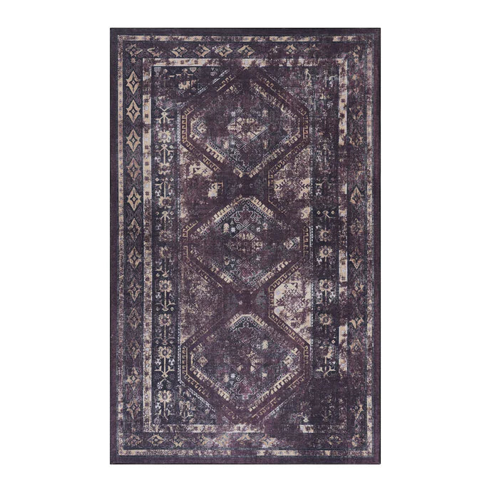 Maval Burgundy & Black Washable Area Rug