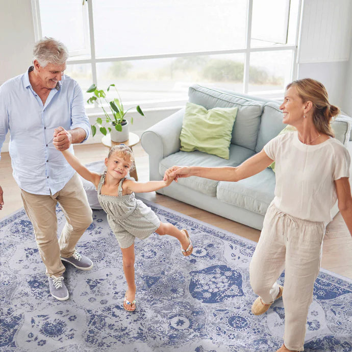 Maval Blue Washable Area Rug