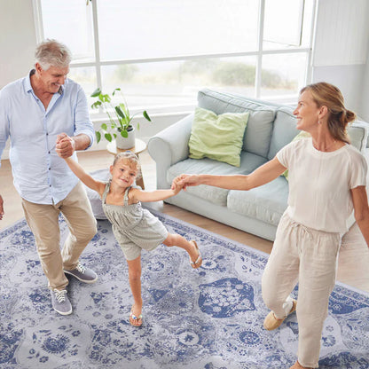 Maval Blue Washable Area Rug