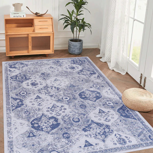 Maval Blue Washable Area Rug