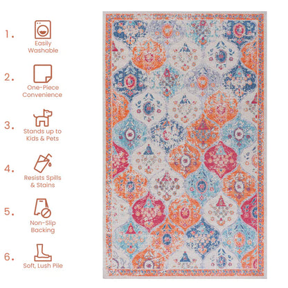 Maval Cream Washable Area Rug