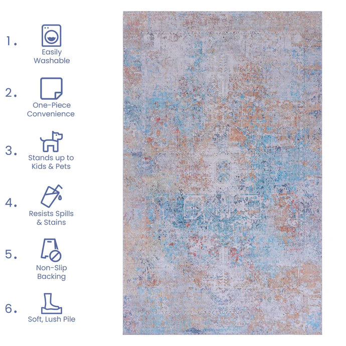 Maval Yellow & Cream Washable Area Rug