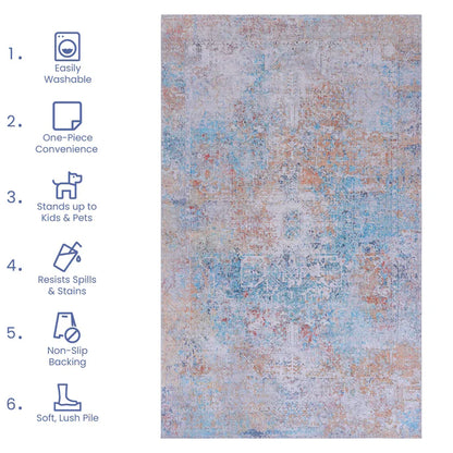 Maval Yellow & Cream Washable Area Rug