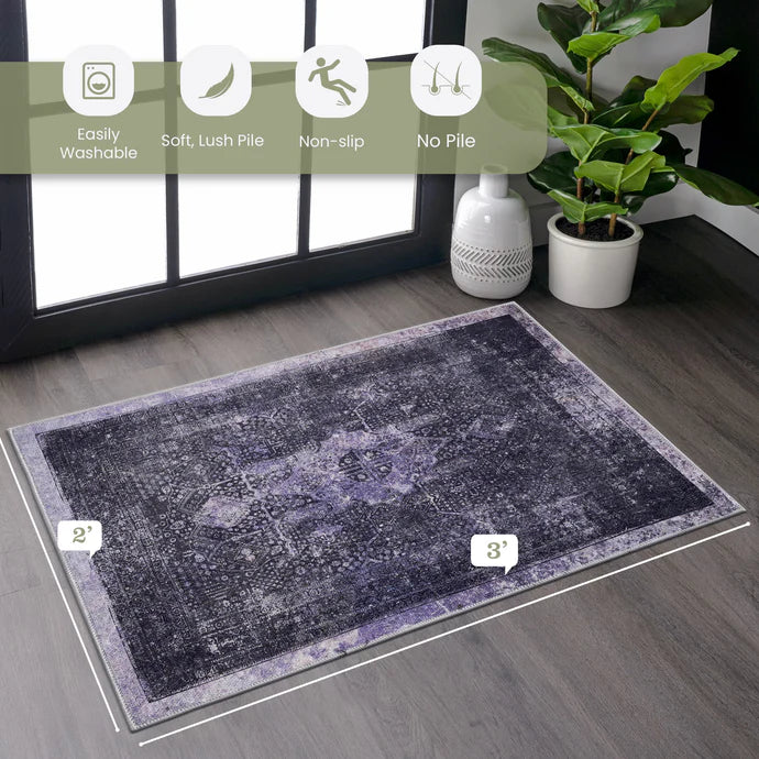 Maval Anthracite Washable Area Rug