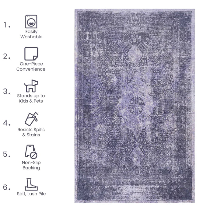 Maval Anthracite Washable Area Rug