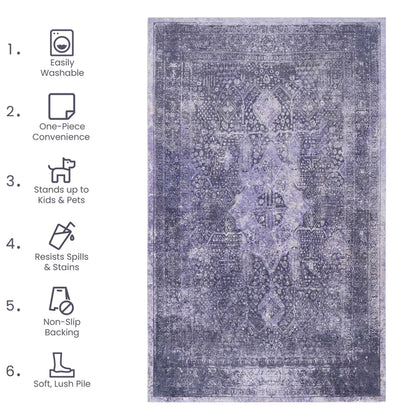 Maval Anthracite Washable Area Rug