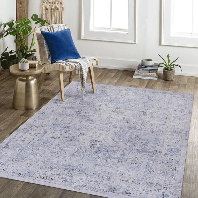Maval Blue & Cream Washable Area Rug