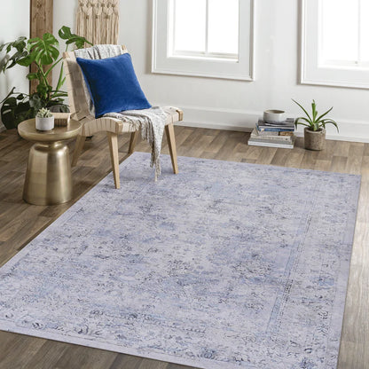Maval Blue & Cream Washable Area Rug