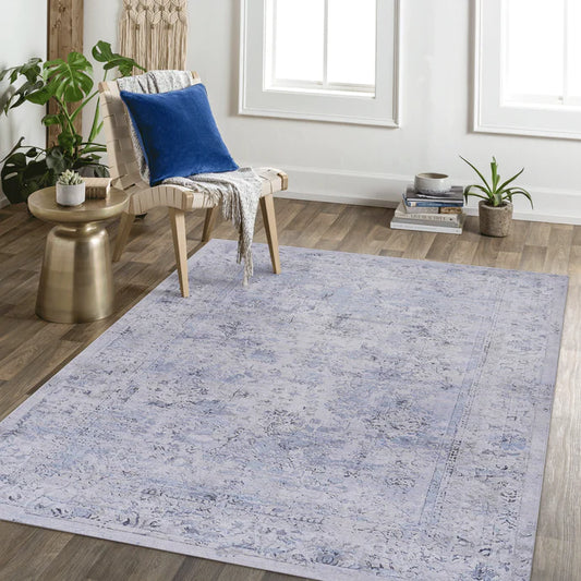 Maval Blue & Cream Washable Area Rug