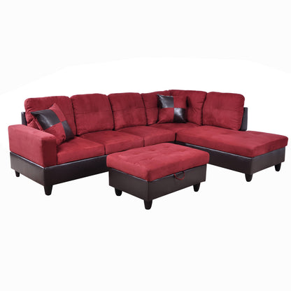 Red Flannel And PVC 3-Piece Couch Living Room Sofa Set