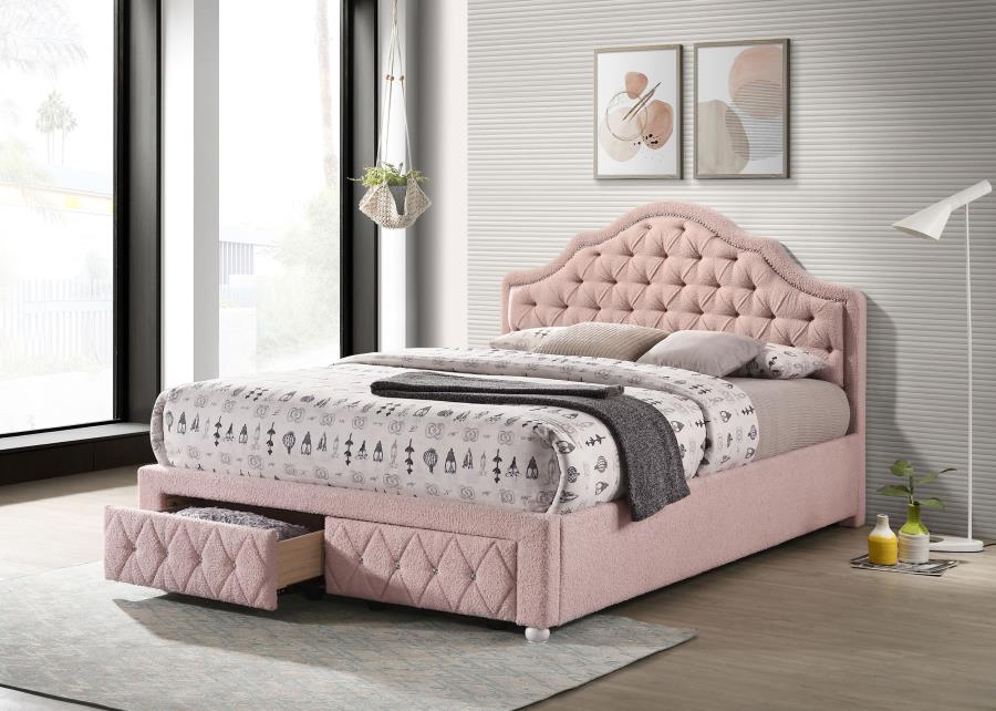 Ashleigh 44-inch Upholstered Storage Platform Bed Pink