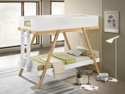 Frankie Wood Twin Over Twin Bunk Bed Blue and Natural