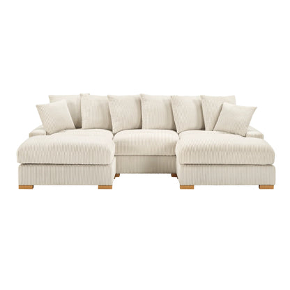 Azura Cream Corduroy Modular Sectional with USB & USB-C Charging