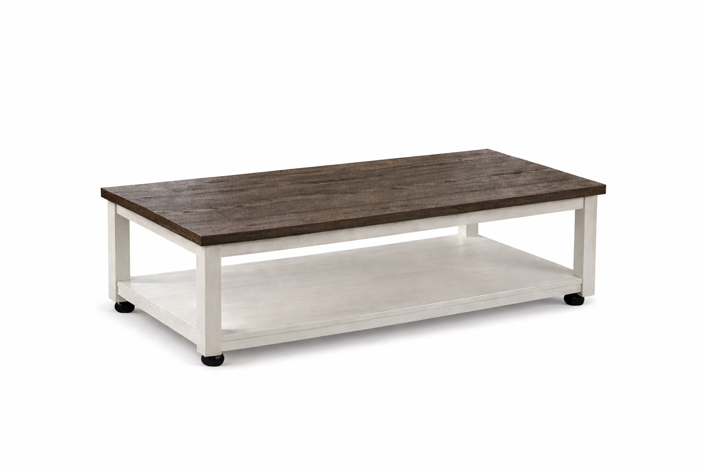 Dakota 3-Piece Coffee Table Set with Casters – White & Wood-Look Finish
