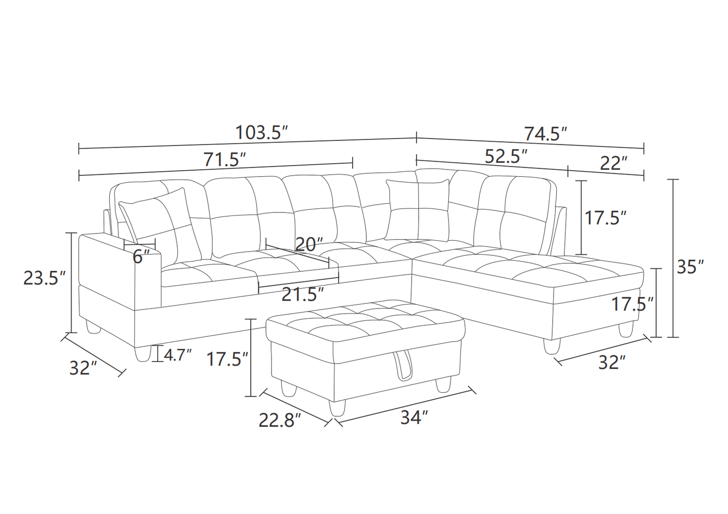 Red Flannel And PVC 3-Piece Couch Living Room Sofa Set