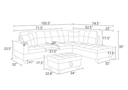 Red Flannel And PVC 3-Piece Couch Living Room Sofa Set