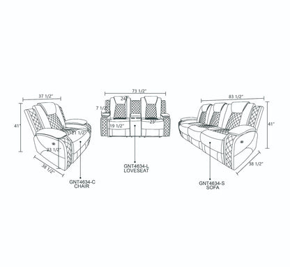 White Breathing Leather 3-Piece Living Room Recliner Sofa Set