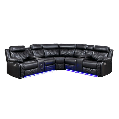 Cipher Collection 3-Piece Power Reclining Sectional in Black | LED, Bluetooth & Charging