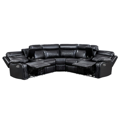 Cipher Collection 3-Piece Power Reclining Sectional in Black | LED, Bluetooth & Charging