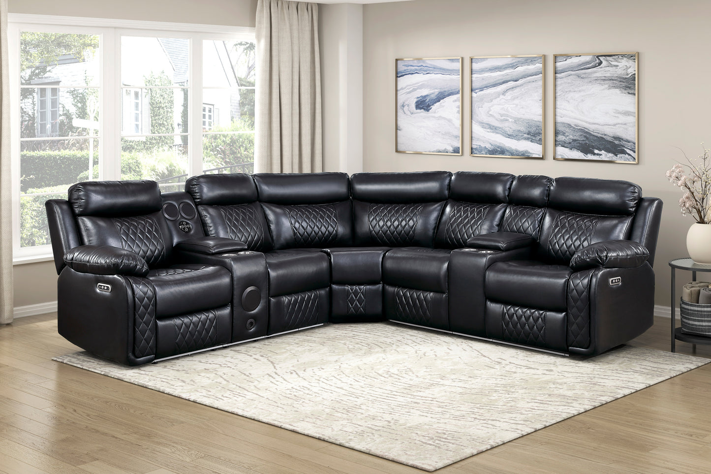 Cipher Collection 3-Piece Power Reclining Sectional in Black | LED, Bluetooth & Charging