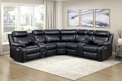 Cipher Collection 3-Piece Power Reclining Sectional in Black | LED, Bluetooth & Charging