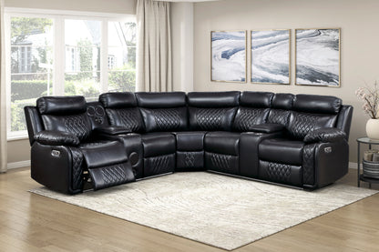 Cipher Collection 3-Piece Power Reclining Sectional in Black | LED, Bluetooth & Charging