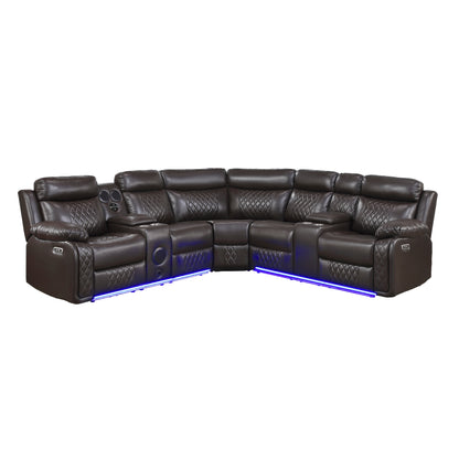 Cipher Collection 3-Piece Power Reclining Sectional – Dark Brown | LED, Bluetooth & Charging