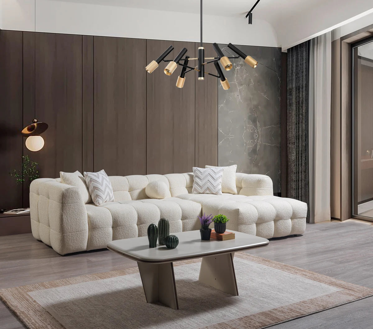 Ivy 110-Inch Tufted Bouclé Sectional | Ivory | RAF