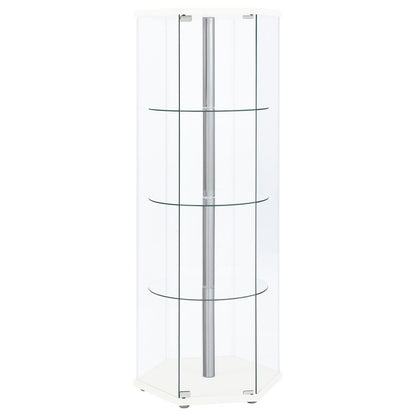 Zahavah 4-shelf Hexagonal Clear Glass Curio Cabinet White