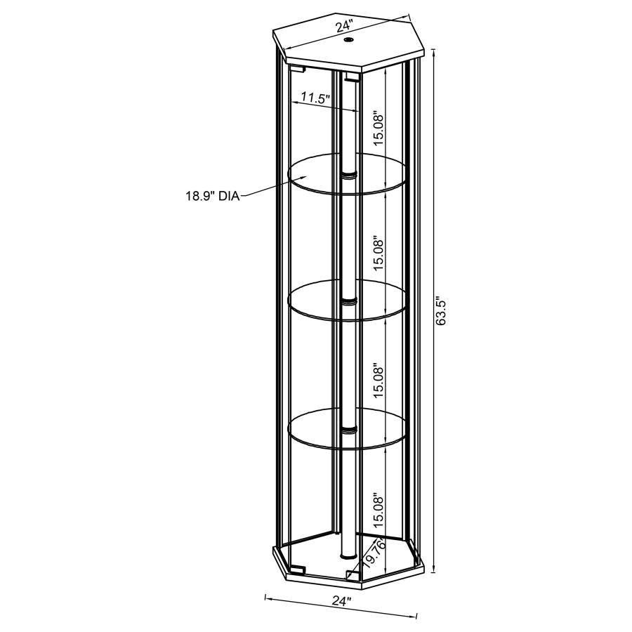 Zahavah 4-shelf Hexagonal Clear Glass Curio Cabinet White