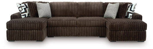 Midnight Madness 3-Piece Jumbo Corduroy Double-Chaise Sectional | Dark Chocolate