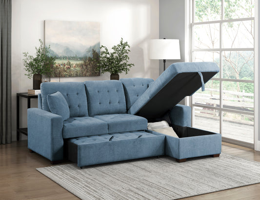 9816BU*2LLRC 2-Piece Sectional with Right Chaise, Pull-out Bed and Hidden Storage