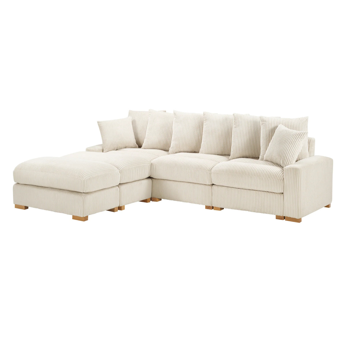Azura Cream Corduroy Modular Sectional with USB & USB-C Charging