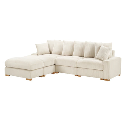 Azura Cream Corduroy Modular Sectional with USB & USB-C Charging