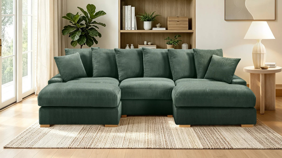 Azura Olive Corduroy Modular Sectional with USB & USB-C Charging