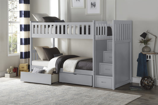 B2063SB-1*T Twin/Twin Step Bunk Bed with Storage Boxes