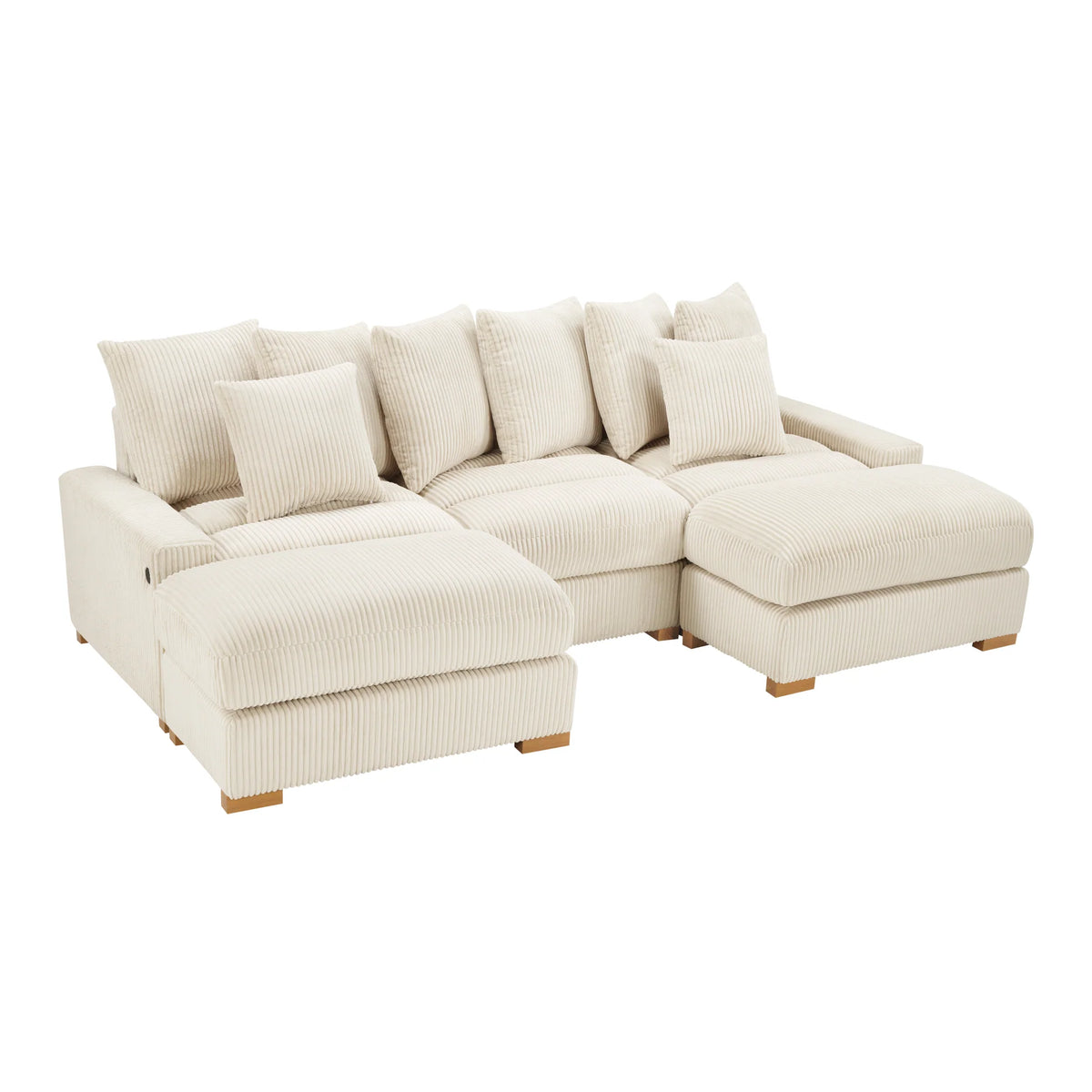 Azura Cream Corduroy Modular Sectional with USB & USB-C Charging