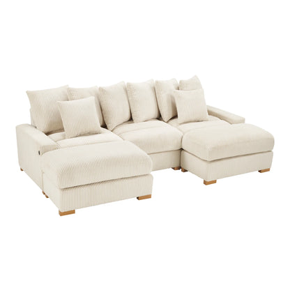Azura Cream Corduroy Modular Sectional with USB & USB-C Charging