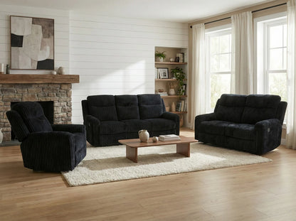 Grace 3-Piece Black Corduroy Reclining Living Room Set