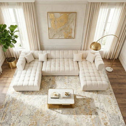 Jayla Ivory Velvet Double-Chaise Sectional – 141.7"