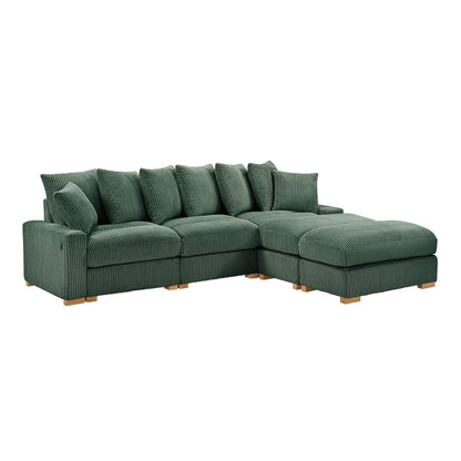 Azura Olive Corduroy Modular Sectional with USB & USB-C Charging