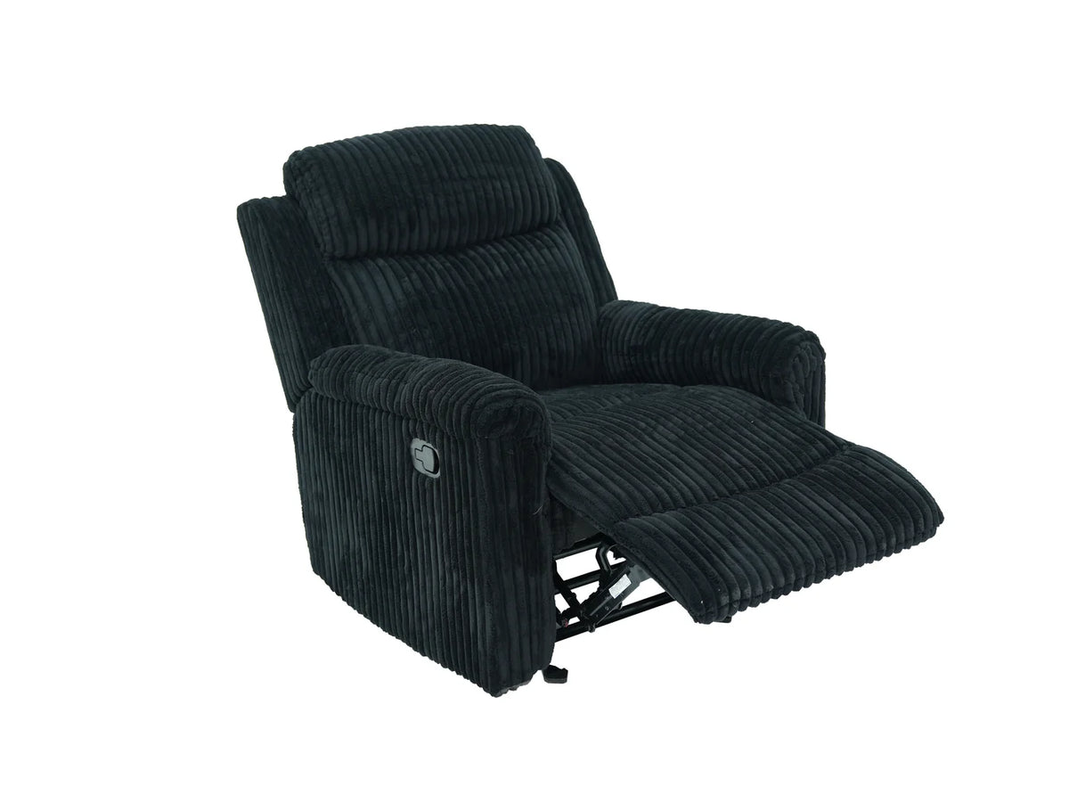 Grace 3-Piece Black Corduroy Reclining Living Room Set