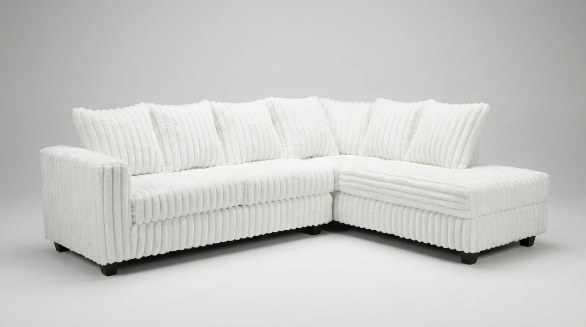 Berlin Sectional | Eggshell | Corduroy Channel-Tufted Chaise